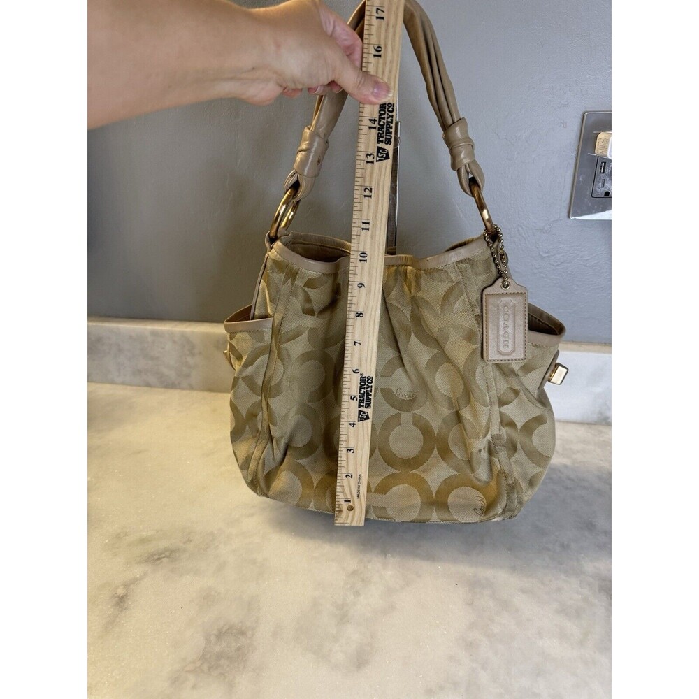 COACH Op Art Parker Beige Signature Sateen Canvas & Leather Shoulder Bag 13427 - Picture 13 of 15